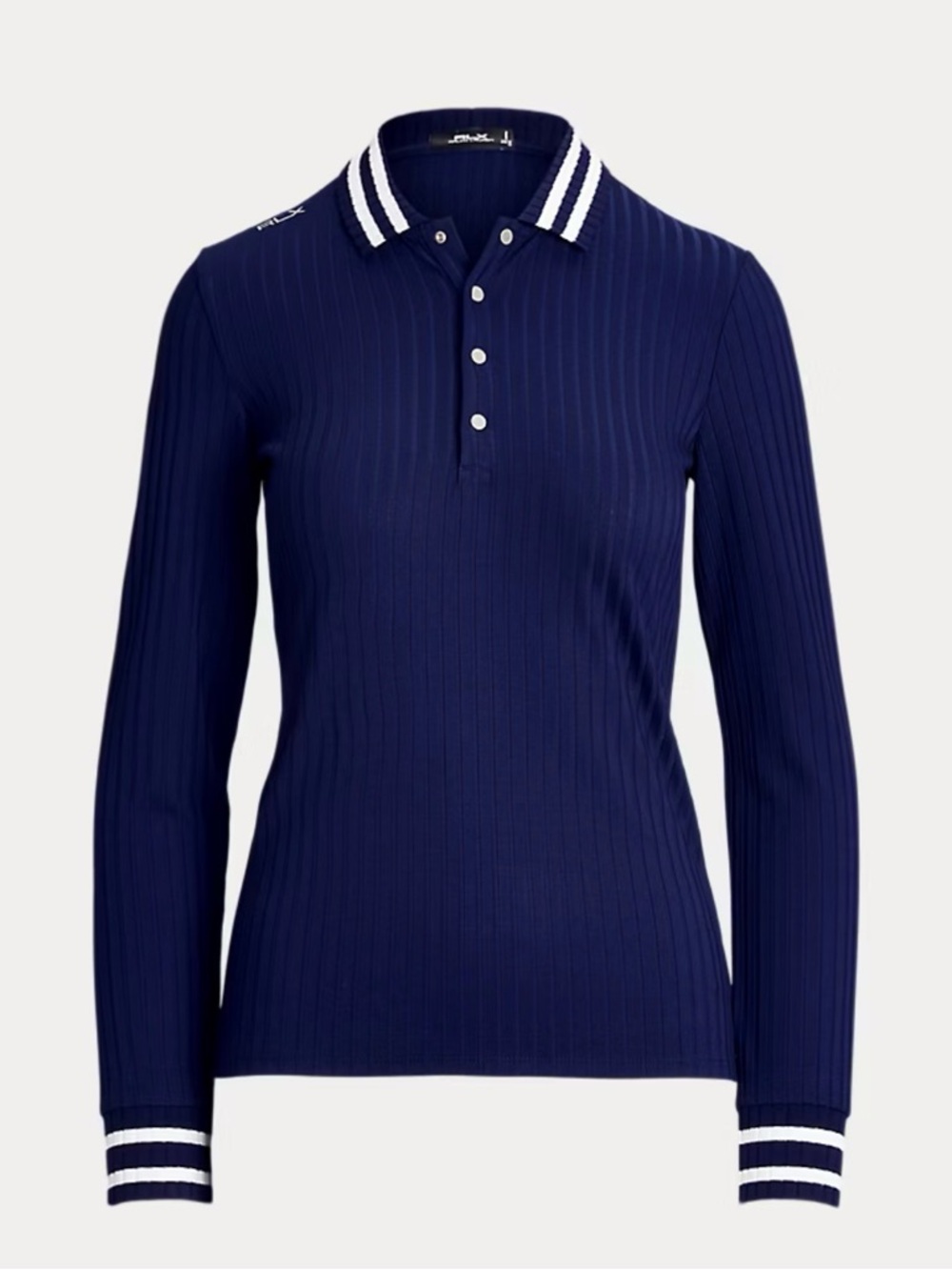 RLX Ralph Lauren Navy Long-Sleeve Ribbed Polo with White Stripe Trim